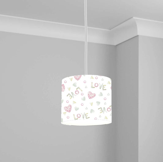 Pink Love Hearts Pattern Ceiling Lampshade Lightshade for Nursery - 20cm x 18.5cm