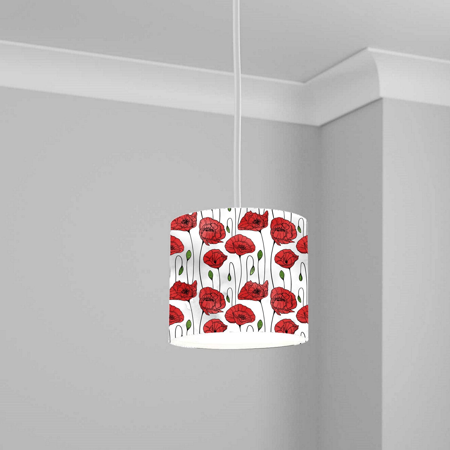 Red Poppy Floral Ceiling Lampshade Lightshade for Room - 20cm x 18.5cm