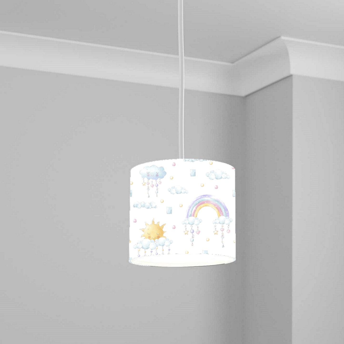 Whimsical Rainbow and Cloud Ceiling Lampshade Lightshade for Nursery - White 20cm x 18.5cm