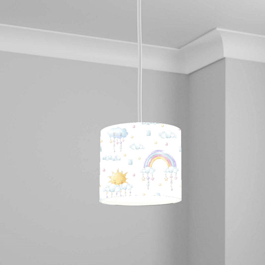 Whimsical Rainbow and Cloud Ceiling Lampshade Lightshade for Nursery - White 20cm x 18.5cm