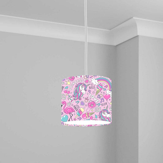 Pink Unicorn Rainbow Princess Ceiling Lampshade Lightshade for Nursery - 20cm x 18.5cm
