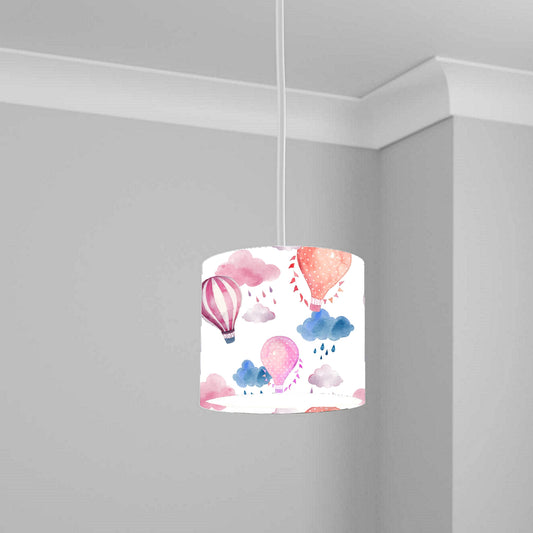 Pink Hot Air Balloon and Cloud Pattern Ceiling Lampshade Lightshade for Nursery - 20cm x 18.5cm