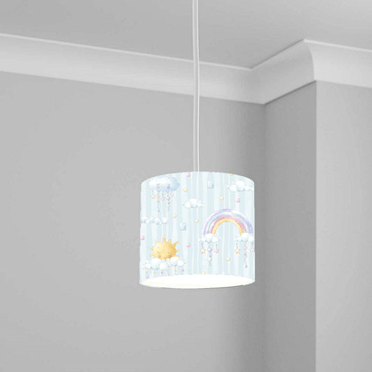 Blue Rainbow Sun and Clouds Ceiling Lampshade Lightshade for Nursery - 20cm x 18.5cm