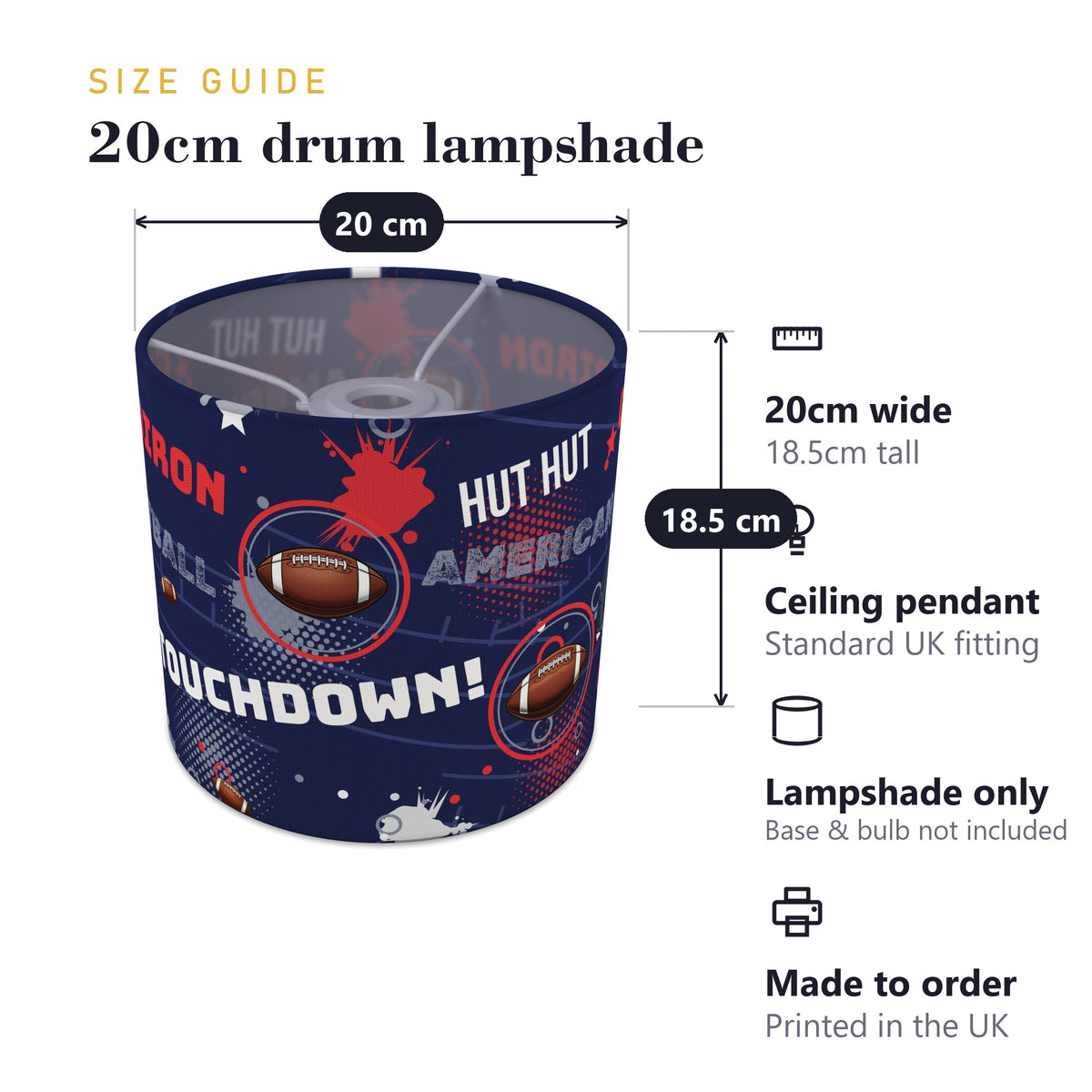 Navy Touchdown lampshade - 20cm x 18.5cm Ceiling - photo 7