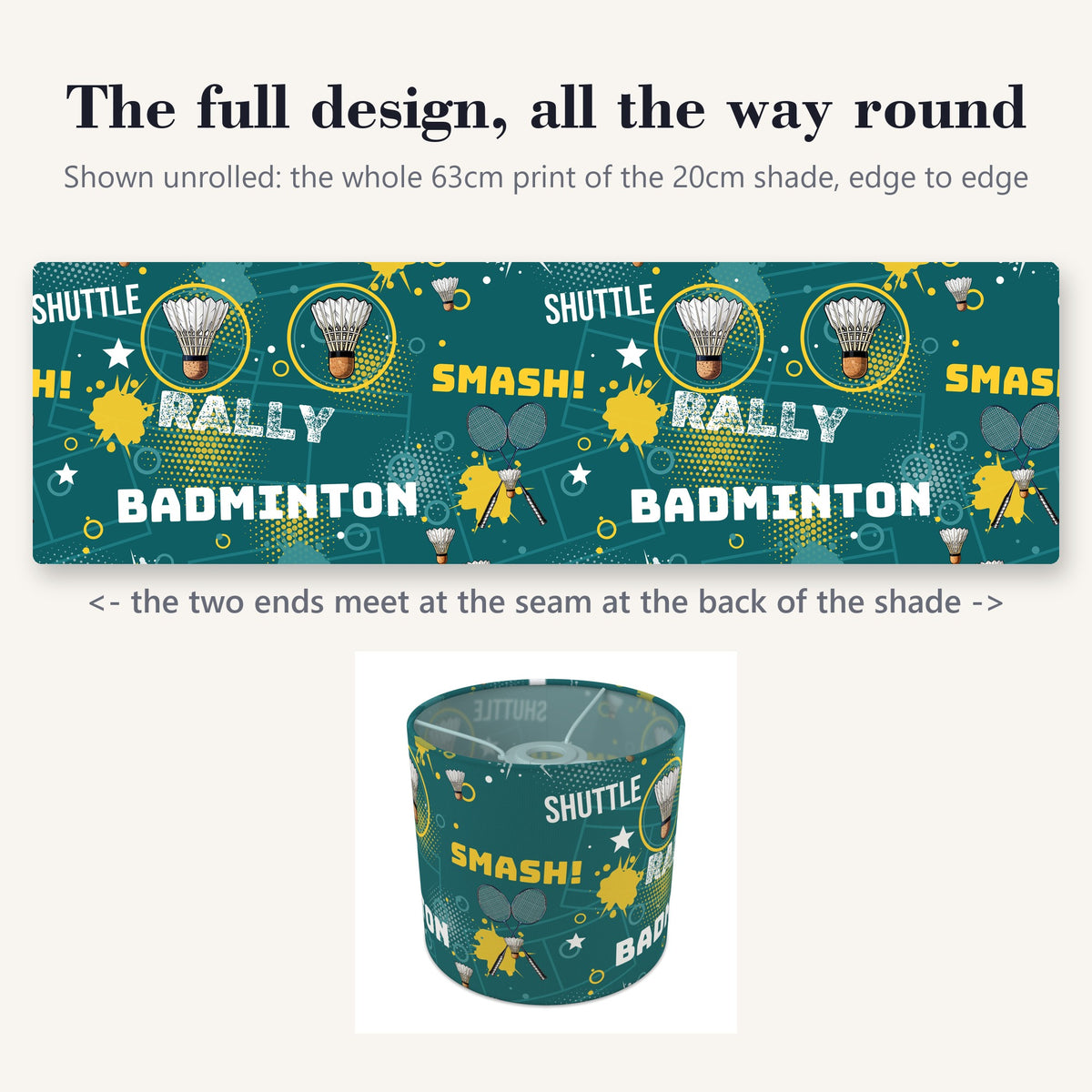 Teal Badminton Smash lampshade - 20cm x 18.5cm Ceiling - photo 9