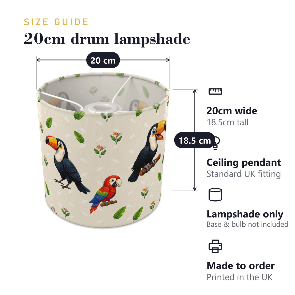 Cream Bird Friends lampshade - 20cm x 18.5cm Ceiling - photo 7