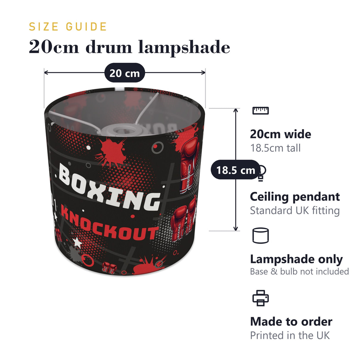 Black Knockout Boxing lampshade - 20cm x 18.5cm Ceiling - photo 7