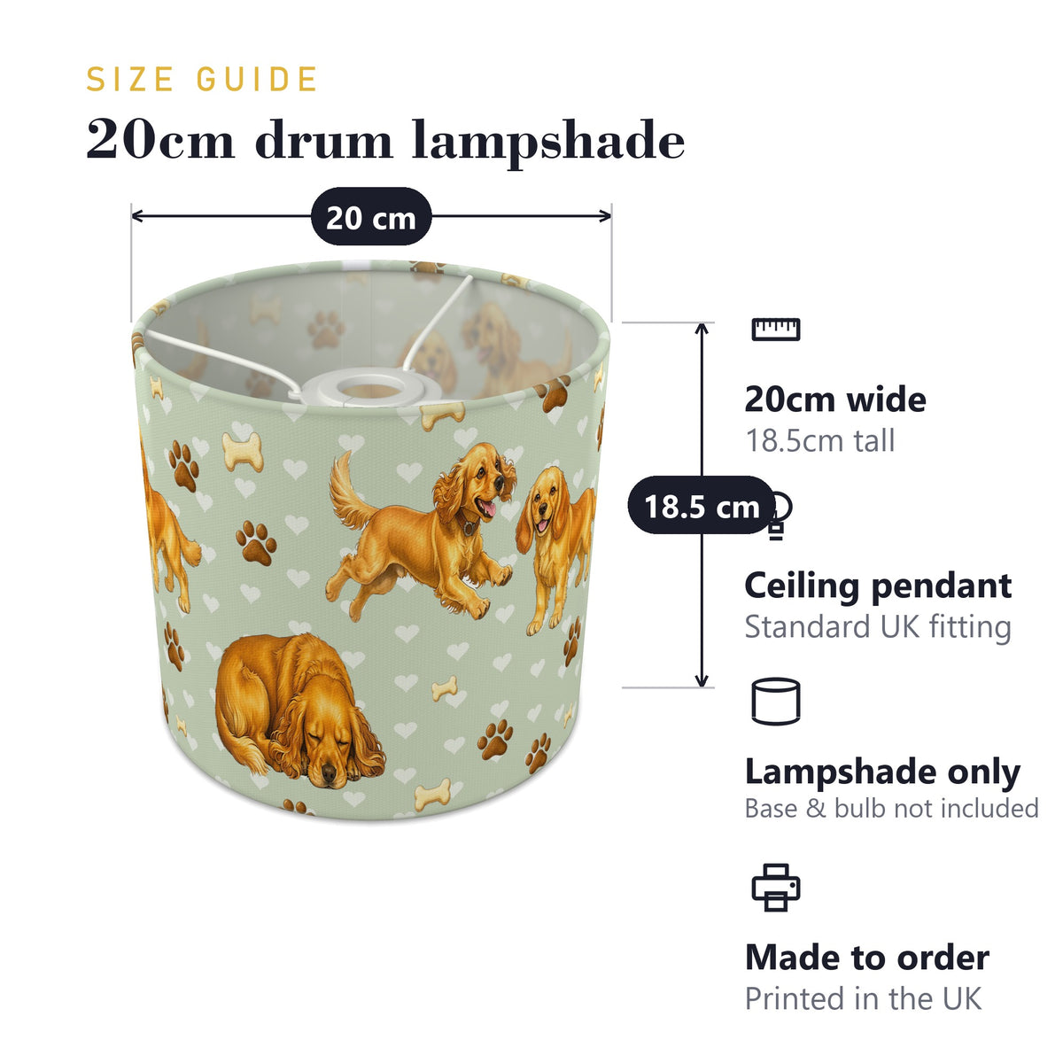 Sage Cocker Spaniel Love lampshade - 20cm x 18.5cm Ceiling - photo 7