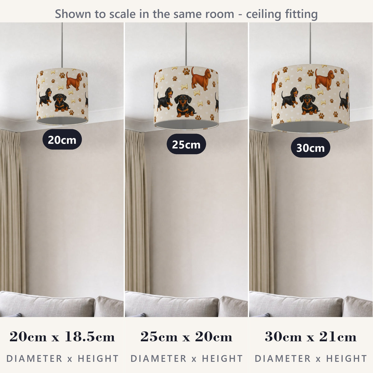 Cream Dachshund Love lampshade - 20cm x 18.5cm Ceiling - photo 4