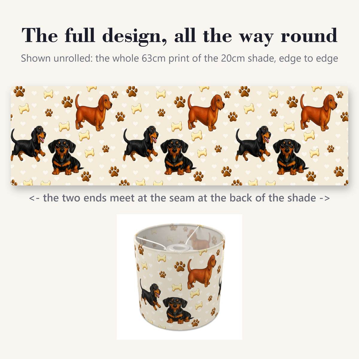 Cream Dachshund Love lampshade - 20cm x 18.5cm Ceiling - photo 9