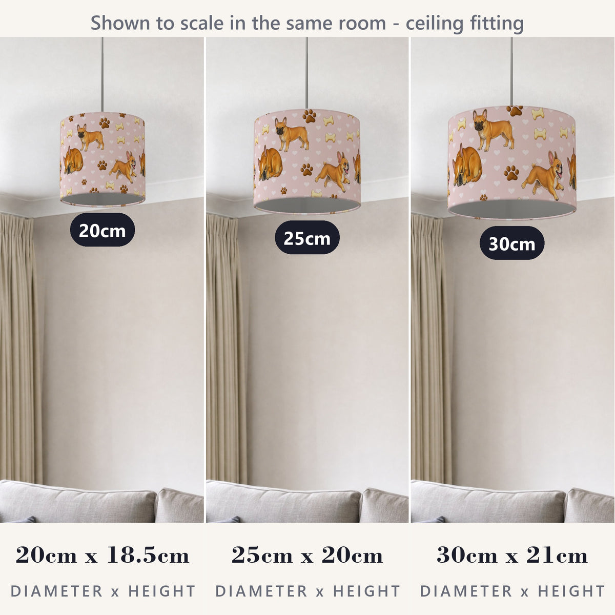 Blush French Bulldog Love lampshade - 20cm x 18.5cm Ceiling - photo 4