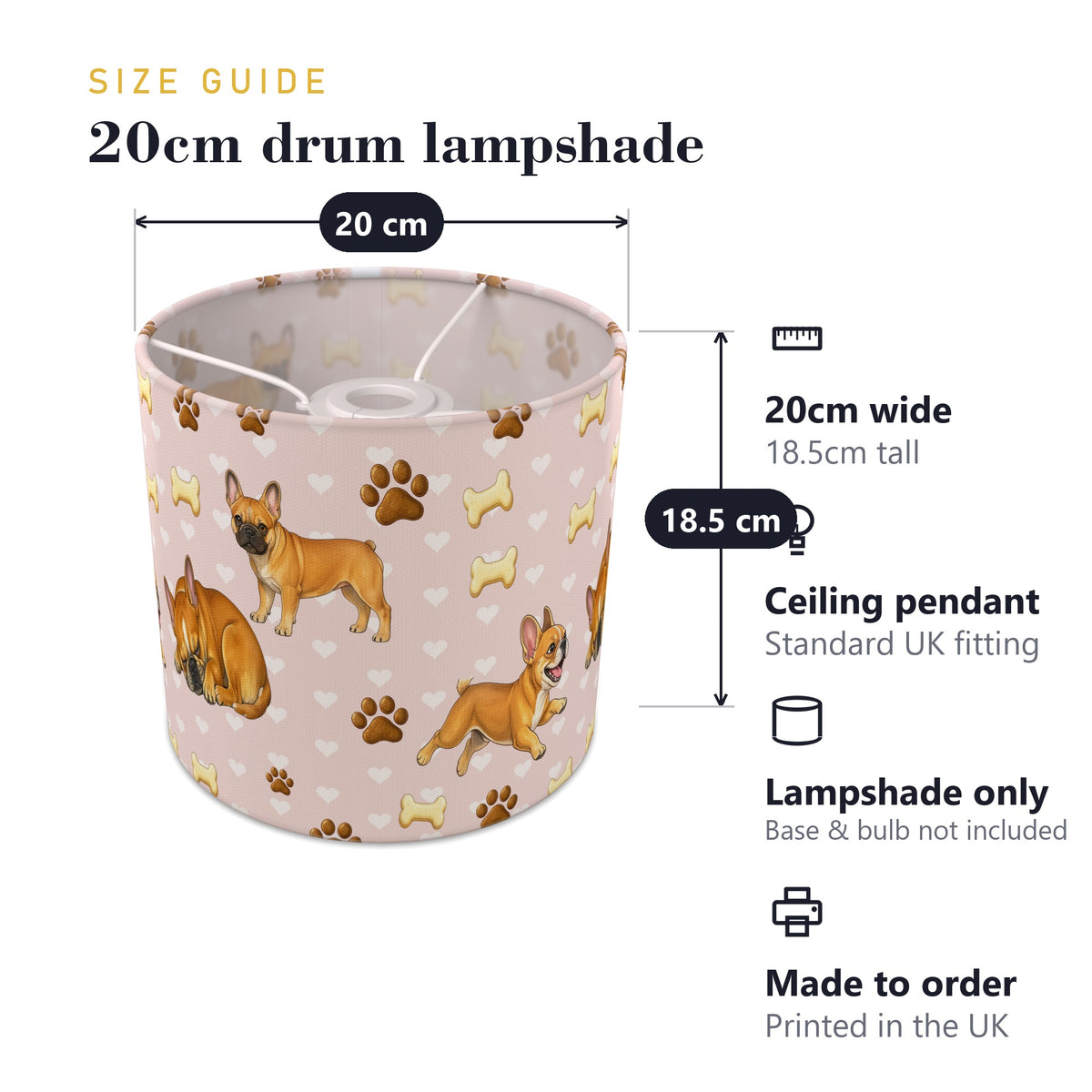 Blush French Bulldog Love lampshade - 20cm x 18.5cm Ceiling - photo 7