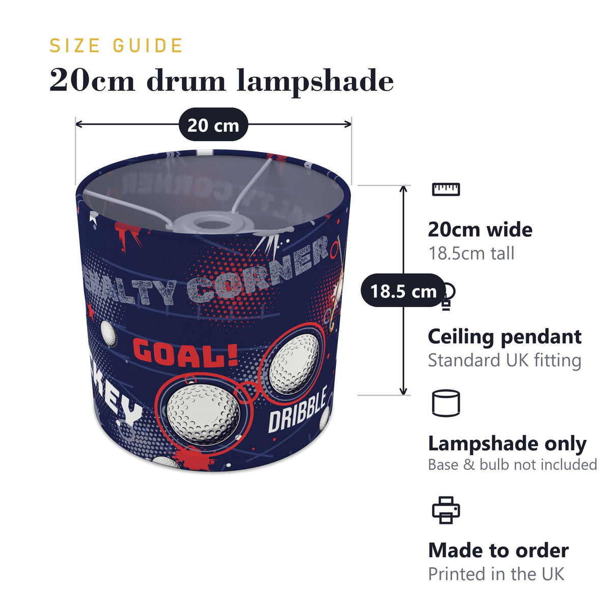 Navy Hockey Hero lampshade - 20cm x 18.5cm Ceiling - photo 7