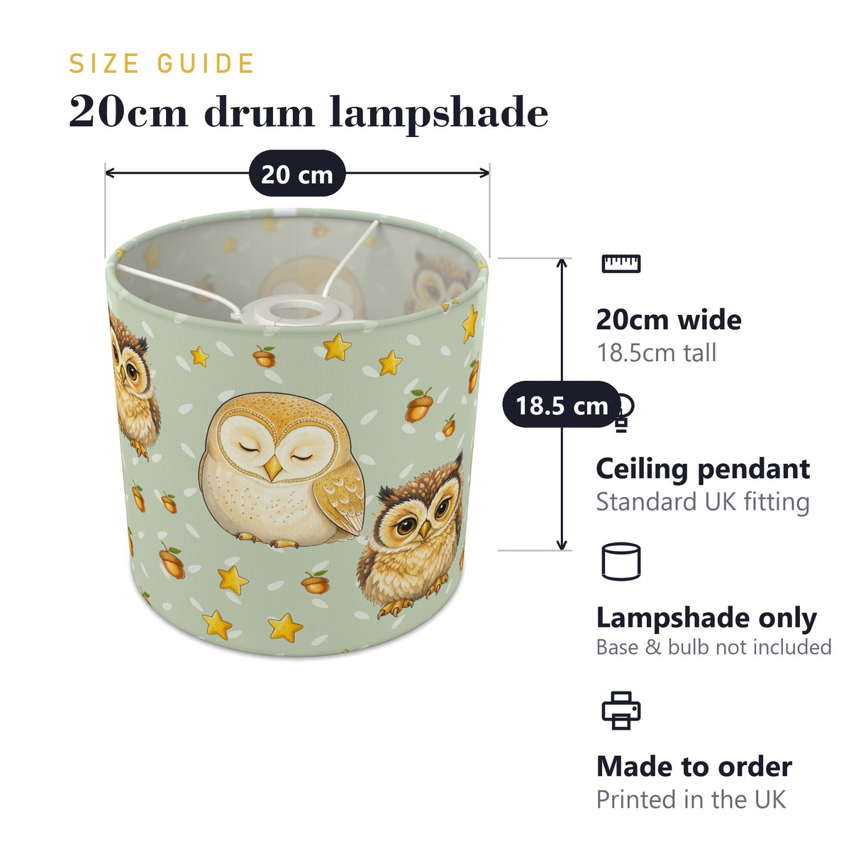Sage Night Owls lampshade - 20cm x 18.5cm Ceiling - photo 7