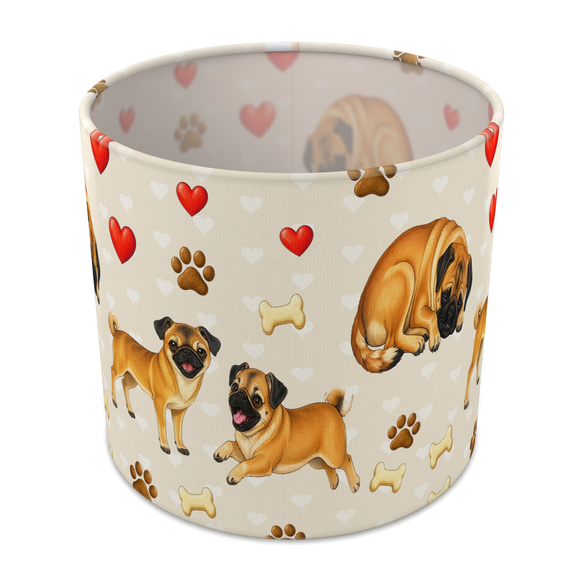 Cream Pug Love lampshade - 20cm x 18.5cm Table