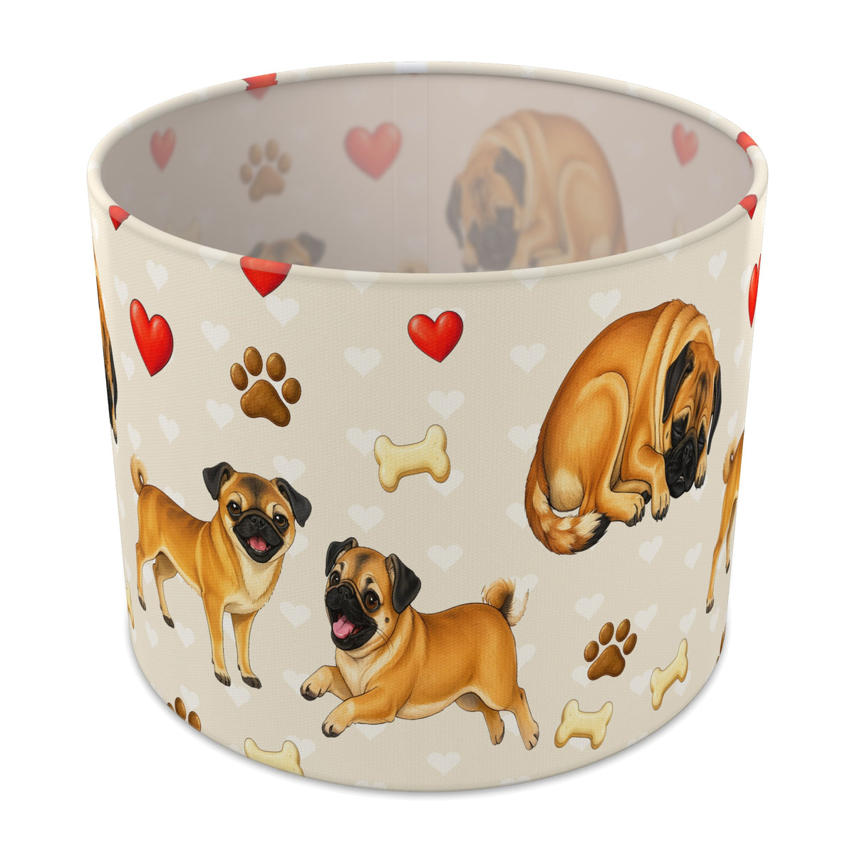 Cream Pug Love lampshade - 25cm x 20cm Table