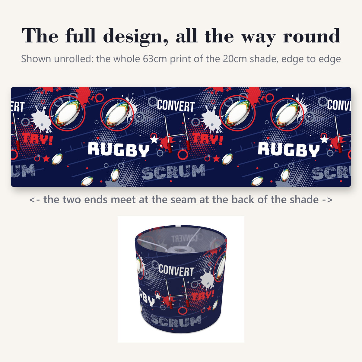 Navy Rugby Crazy lampshade - 20cm x 18.5cm Ceiling - photo 9