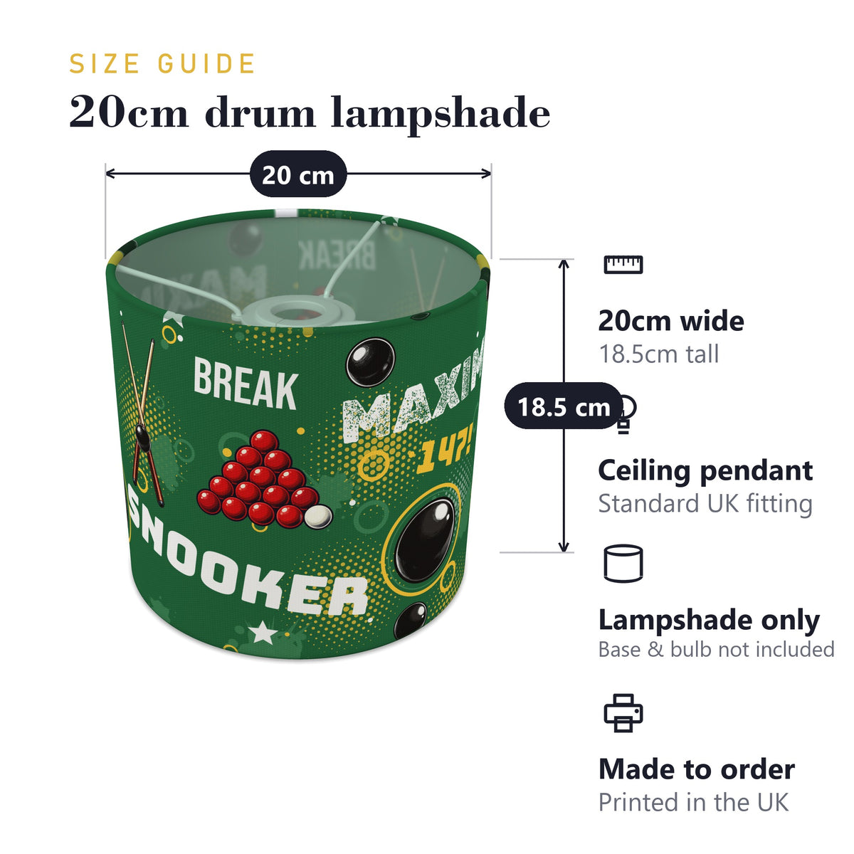 Pitch Snooker Break lampshade - 20cm x 18.5cm Ceiling - photo 7