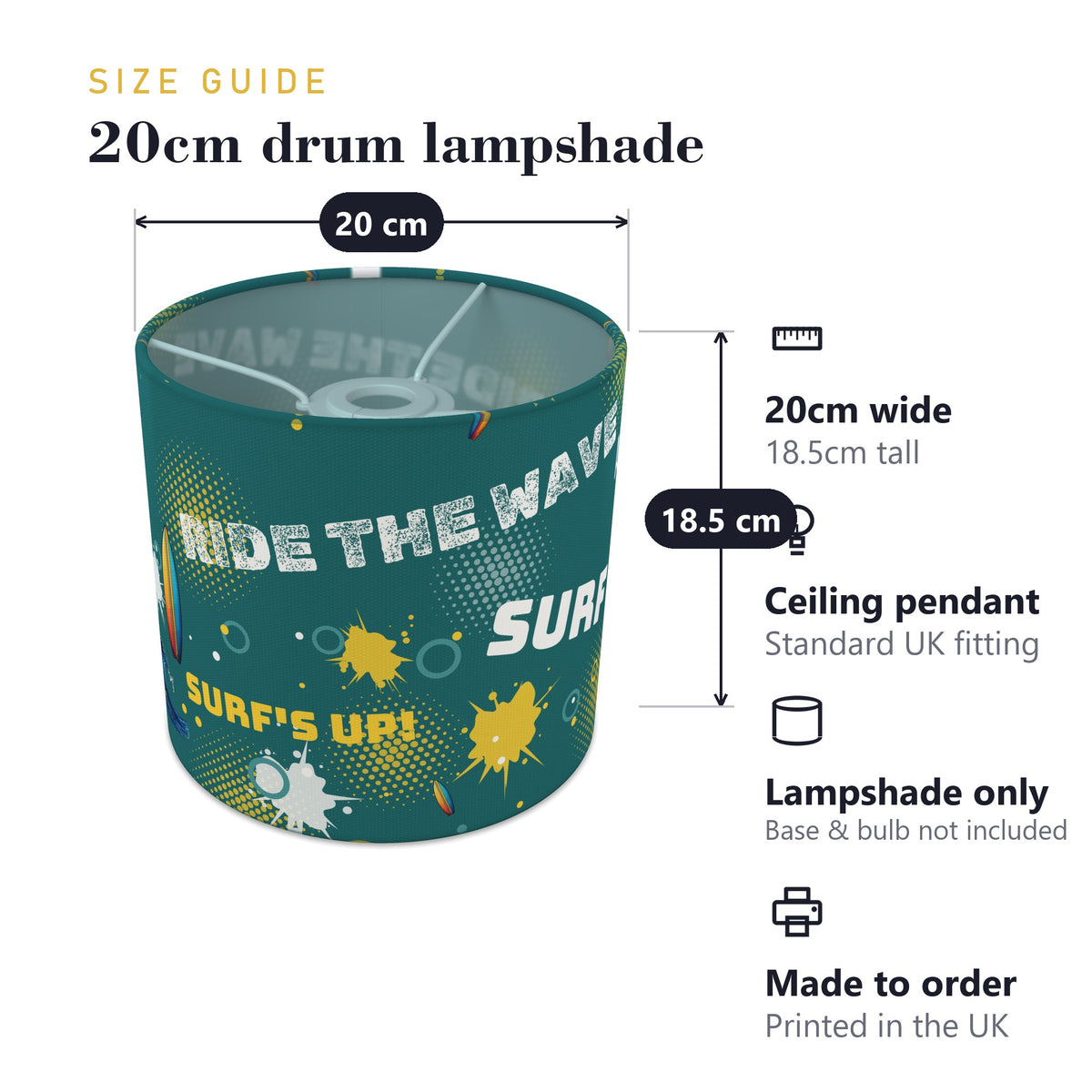 Teal Surf's Up lampshade - 20cm x 18.5cm Ceiling - photo 7