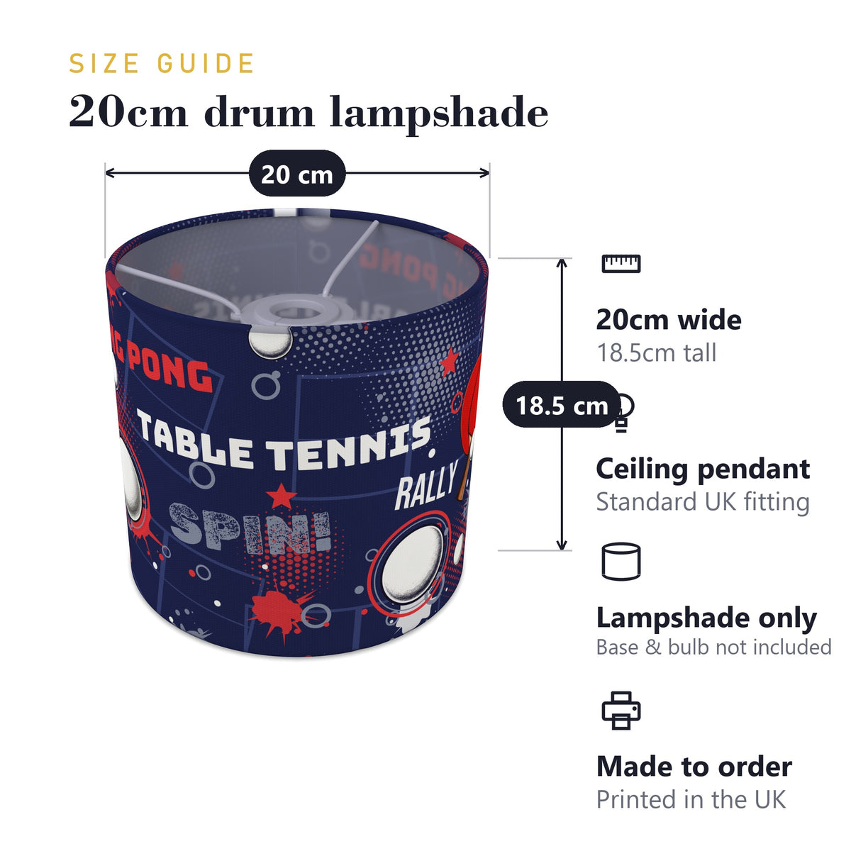Navy Ping Pong Rally lampshade - 20cm x 18.5cm Ceiling - photo 7