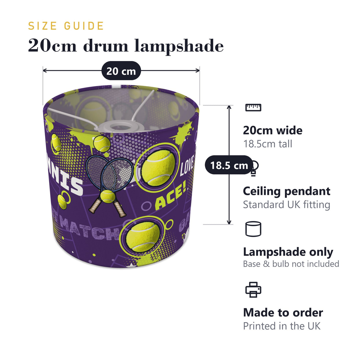 Purple Tennis Ace lampshade - 20cm x 18.5cm Ceiling - photo 7