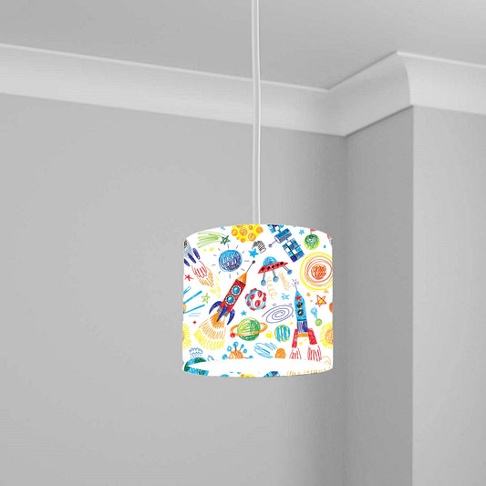 Colorful Space Rocket Drawing Ceiling Lampshade Lightshade for Nursery - 20cm x 18.5cm