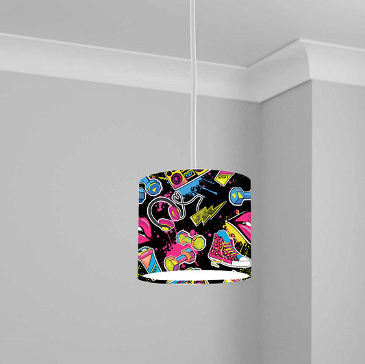 Neon Music Theme Ceiling Lampshade Lightshade for Nursery - Pink and Black - 20cm x 18.5cm