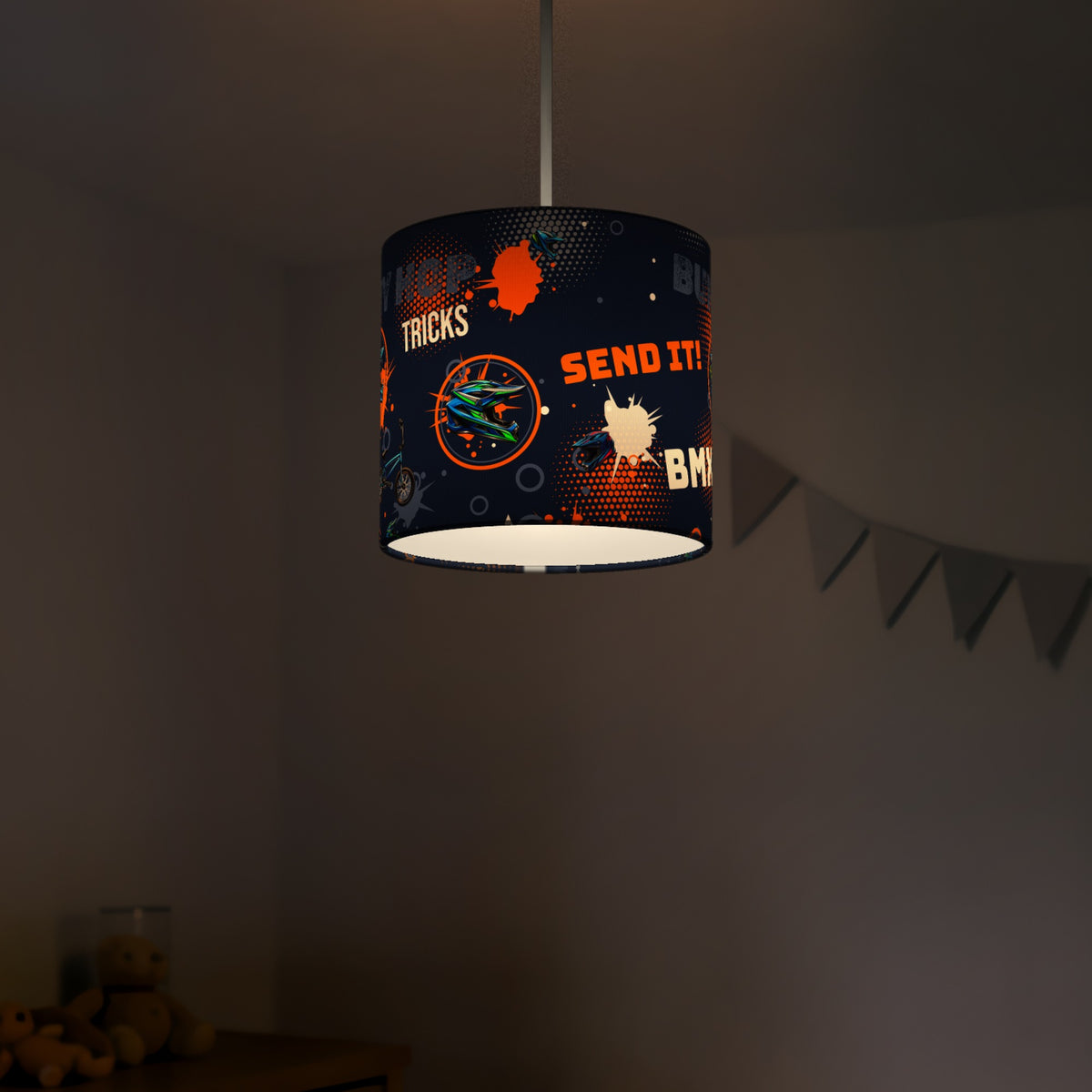 Navy And Orange BMX lampshade - 20cm x 18.5cm Ceiling - photo 5