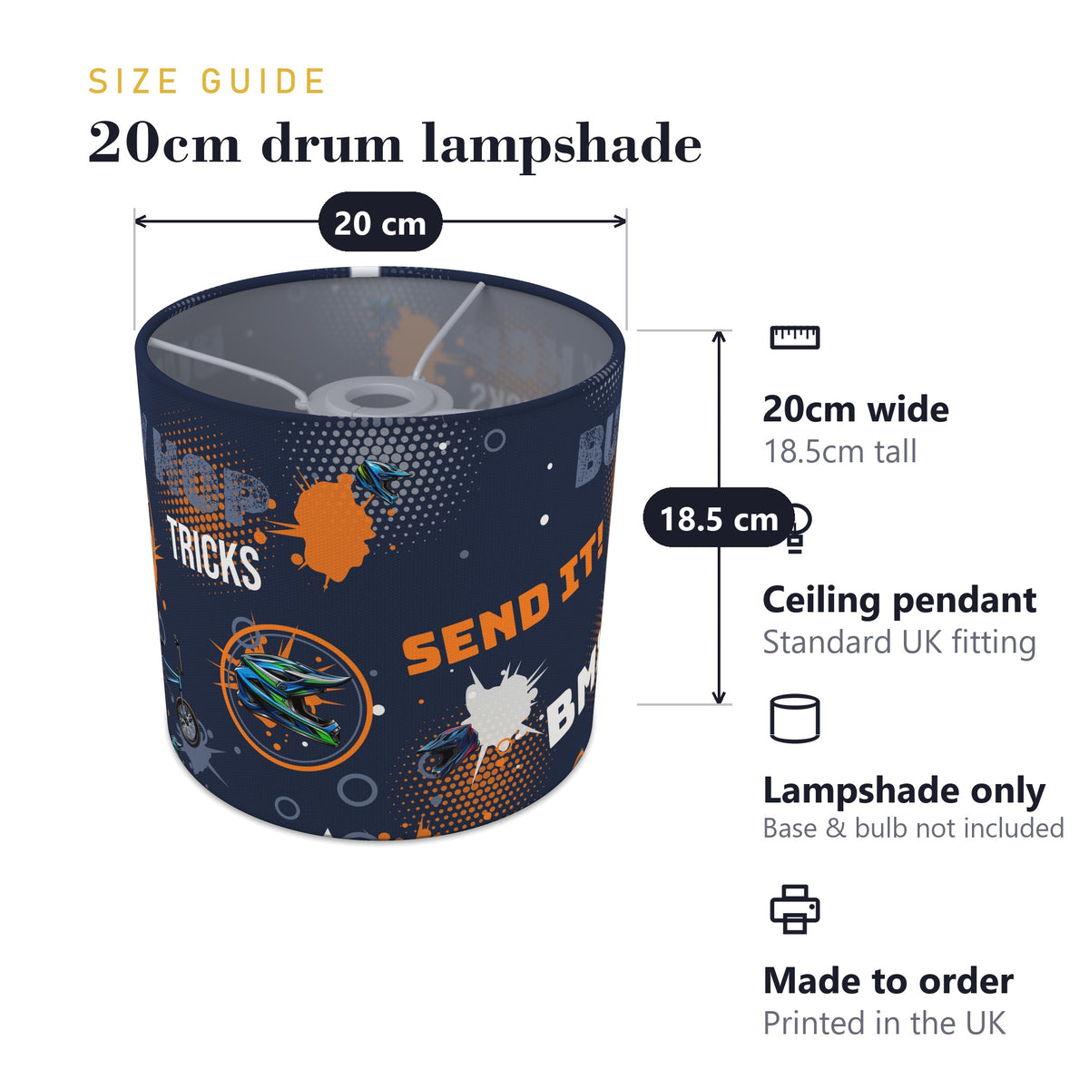 Navy And Orange BMX lampshade - 20cm x 18.5cm Ceiling - photo 7