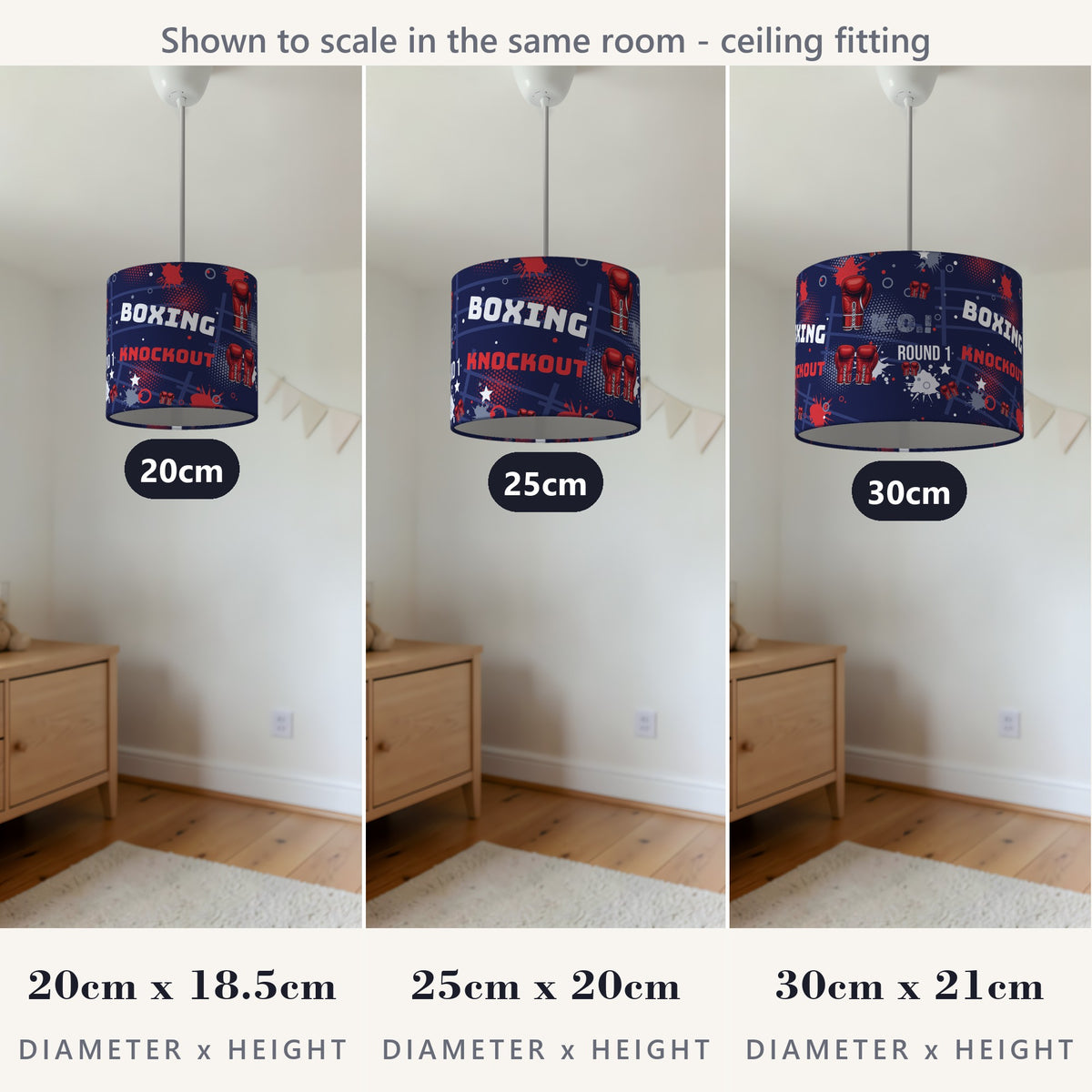 Navy Knockout Boxing lampshade - 20cm x 18.5cm Ceiling - photo 4