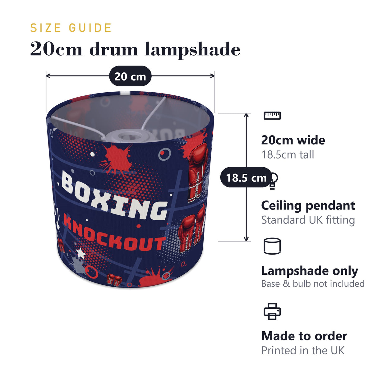 Navy Knockout Boxing lampshade - 20cm x 18.5cm Ceiling - photo 7