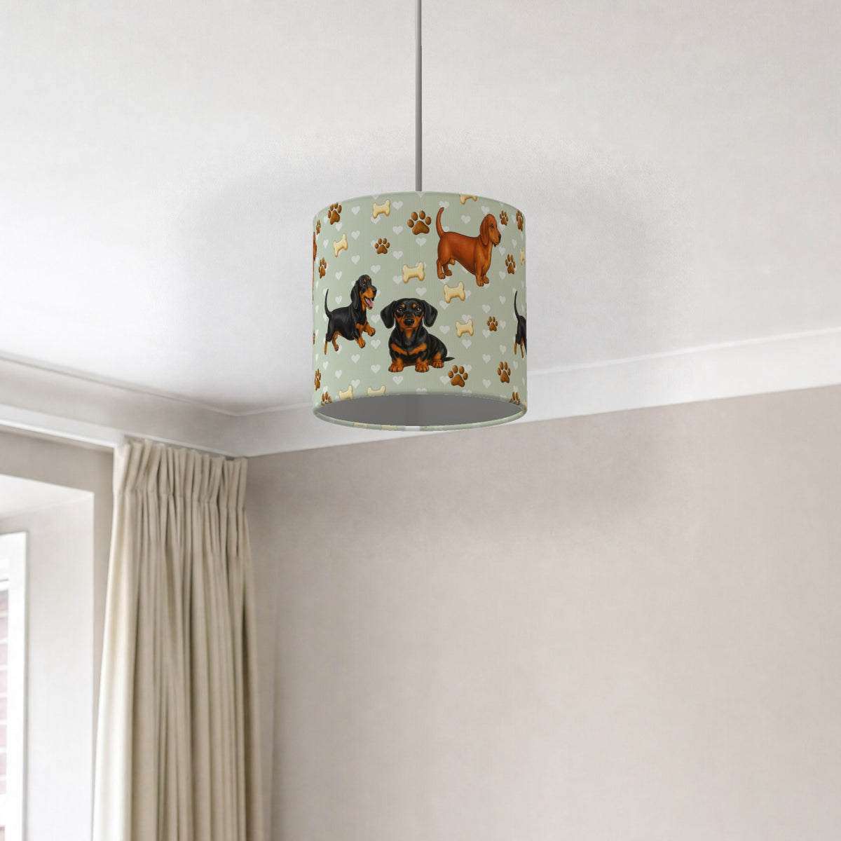 Sage Dachshund Love lampshade - 20cm x 18.5cm Ceiling - photo 2