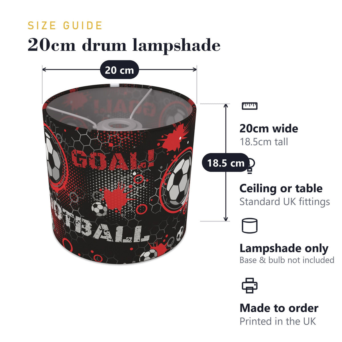 Black Football Crazy lampshade - 20cm x 18.5cm Ceiling - photo 7
