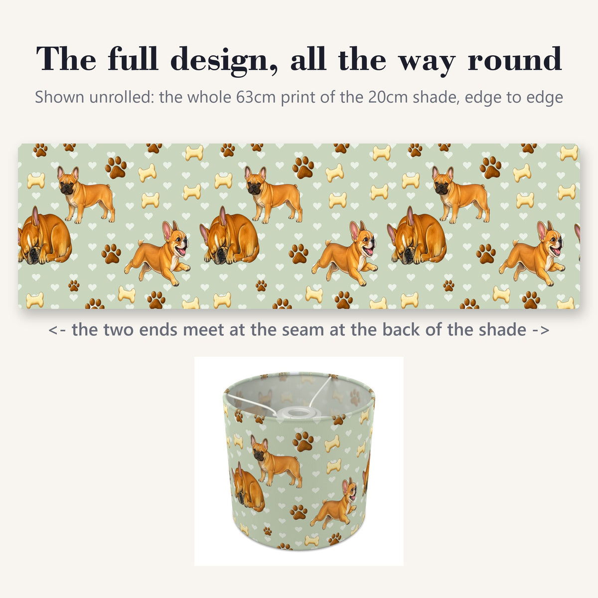 Sage French Bulldog Love lampshade - 20cm x 18.5cm Ceiling - photo 9
