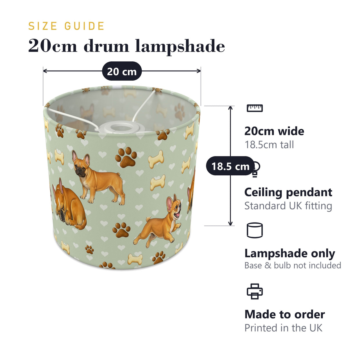 Sage French Bulldog Love lampshade - 20cm x 18.5cm Ceiling - photo 7