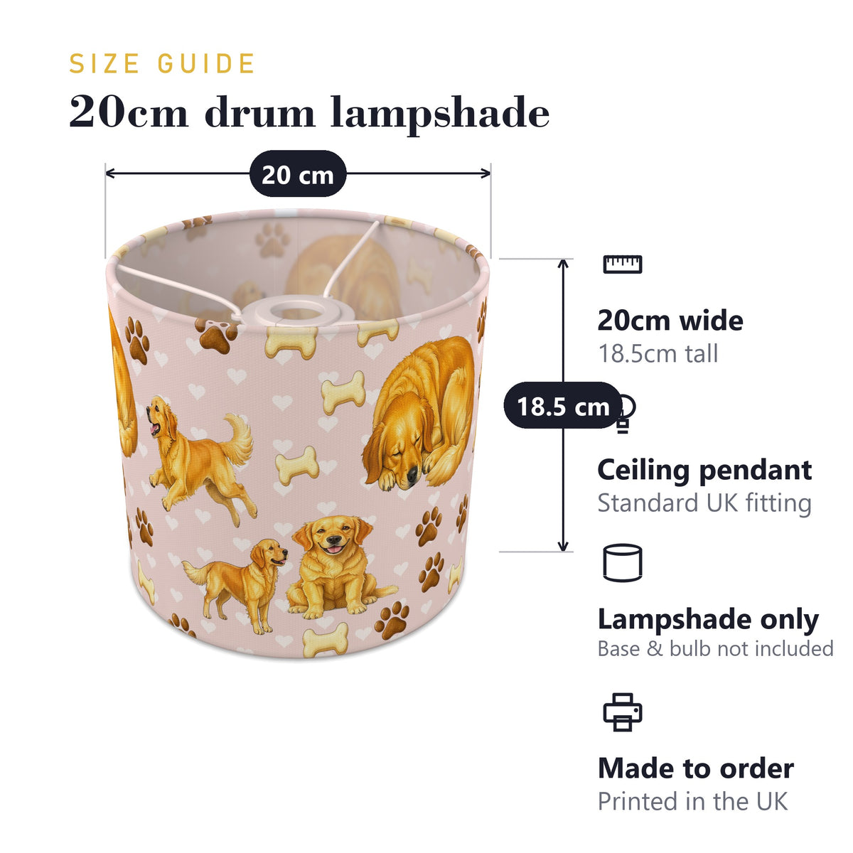 Blush Golden Retriever Love lampshade - 20cm x 18.5cm Ceiling - photo 7