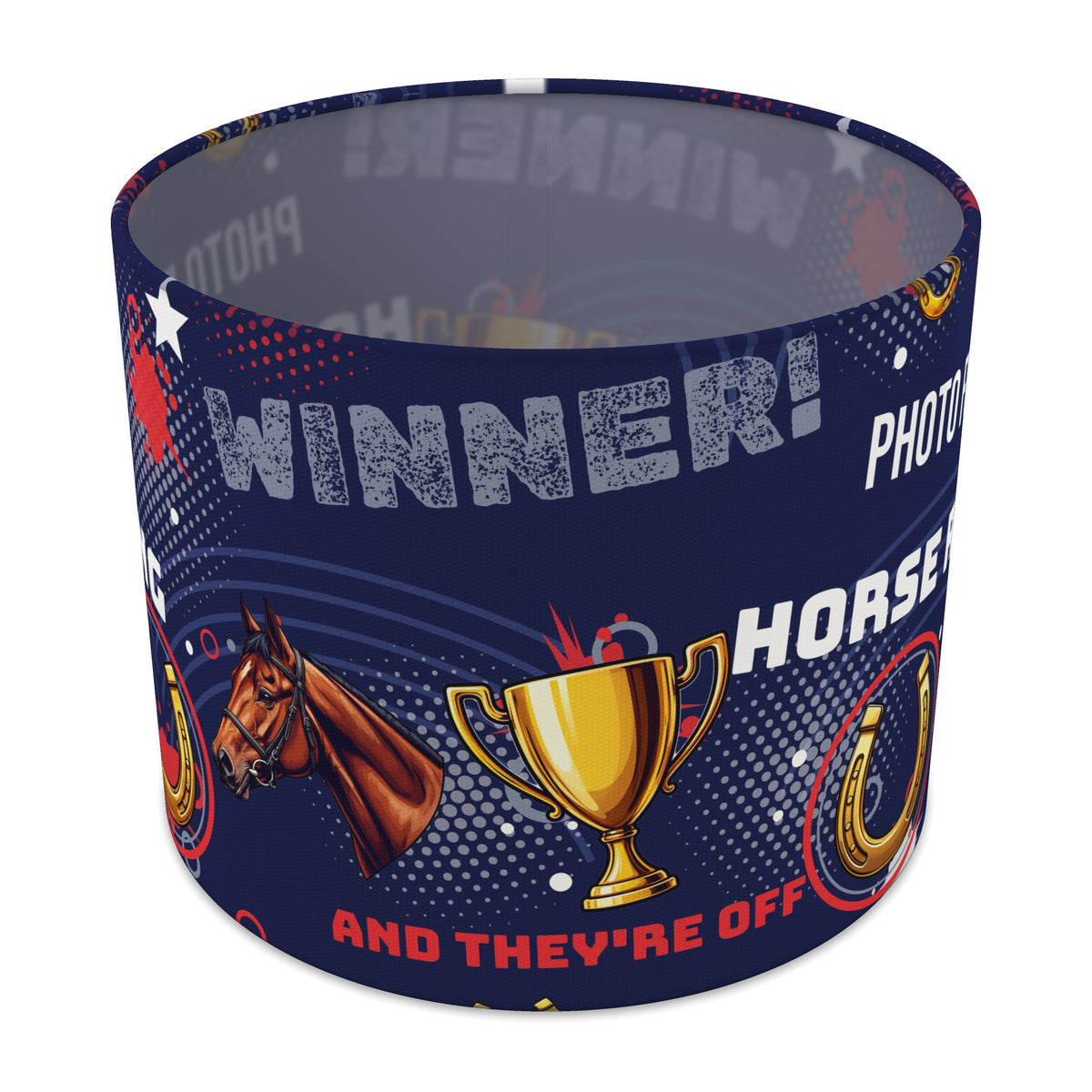 Navy And They're Off lampshade - 25cm x 20cm Table