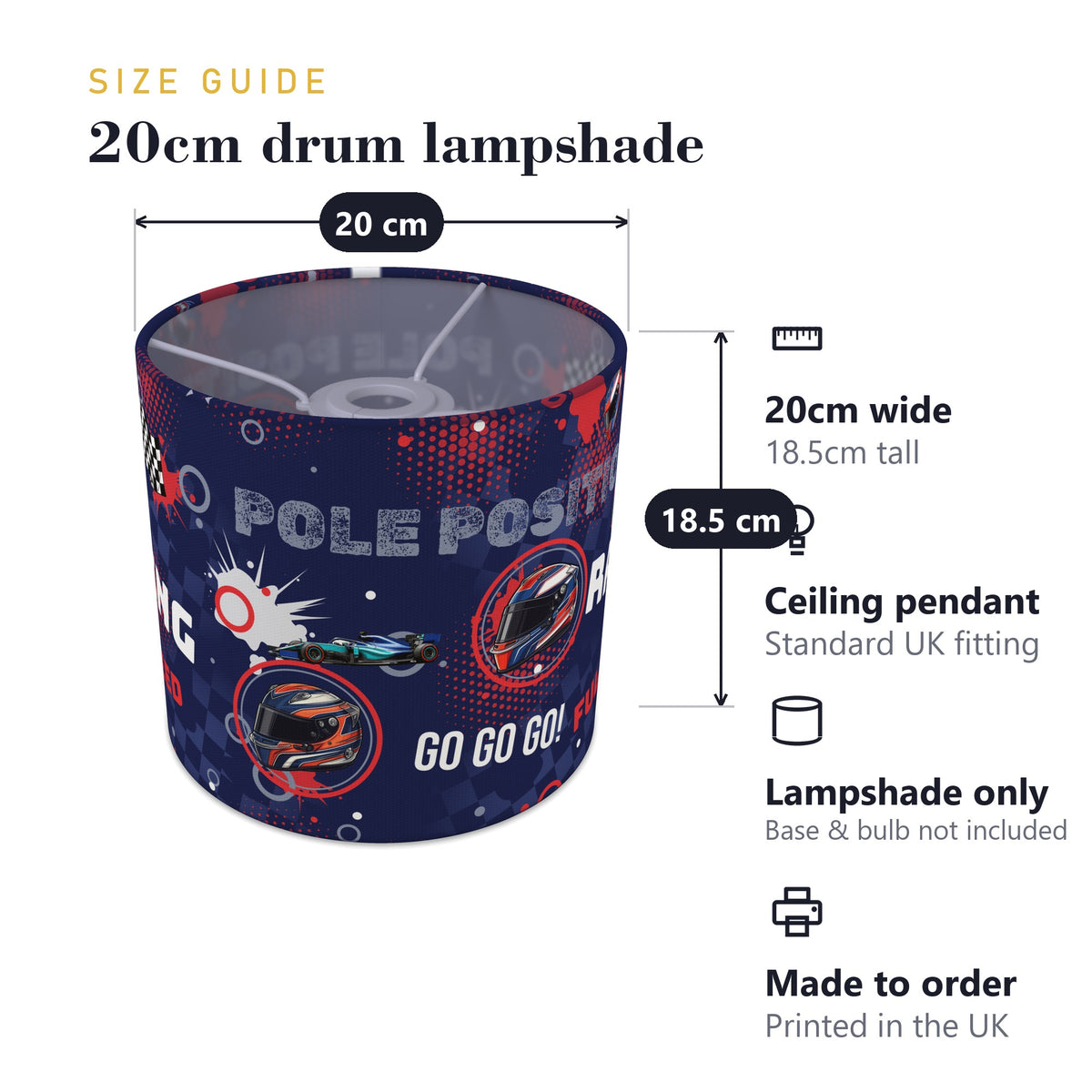 Navy Pole Position lampshade - 20cm x 18.5cm Ceiling - photo 7