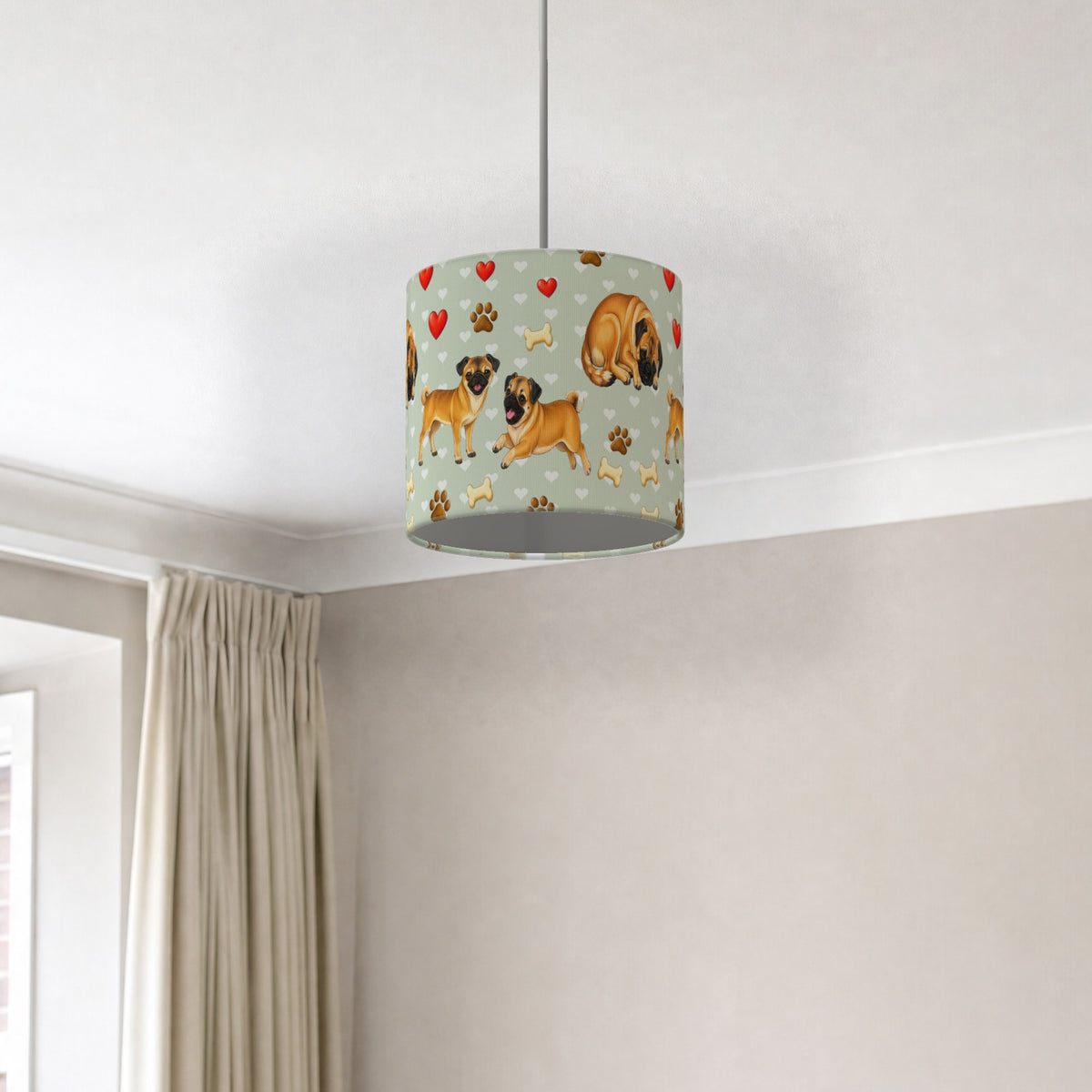 Sage Pug Love lampshade - 20cm x 18.5cm Ceiling - photo 2