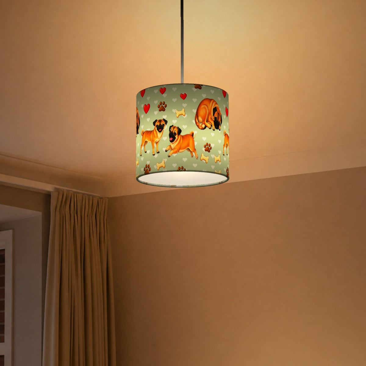 Sage Pug Love lampshade - 20cm x 18.5cm Ceiling - photo 5