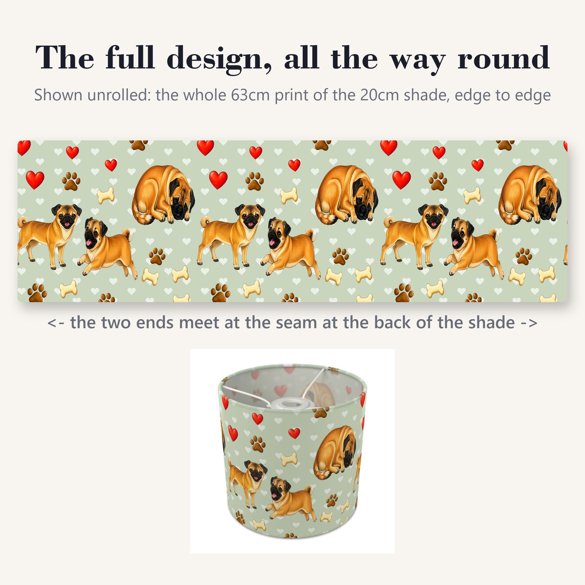 Sage Pug Love lampshade - 20cm x 18.5cm Ceiling - photo 9