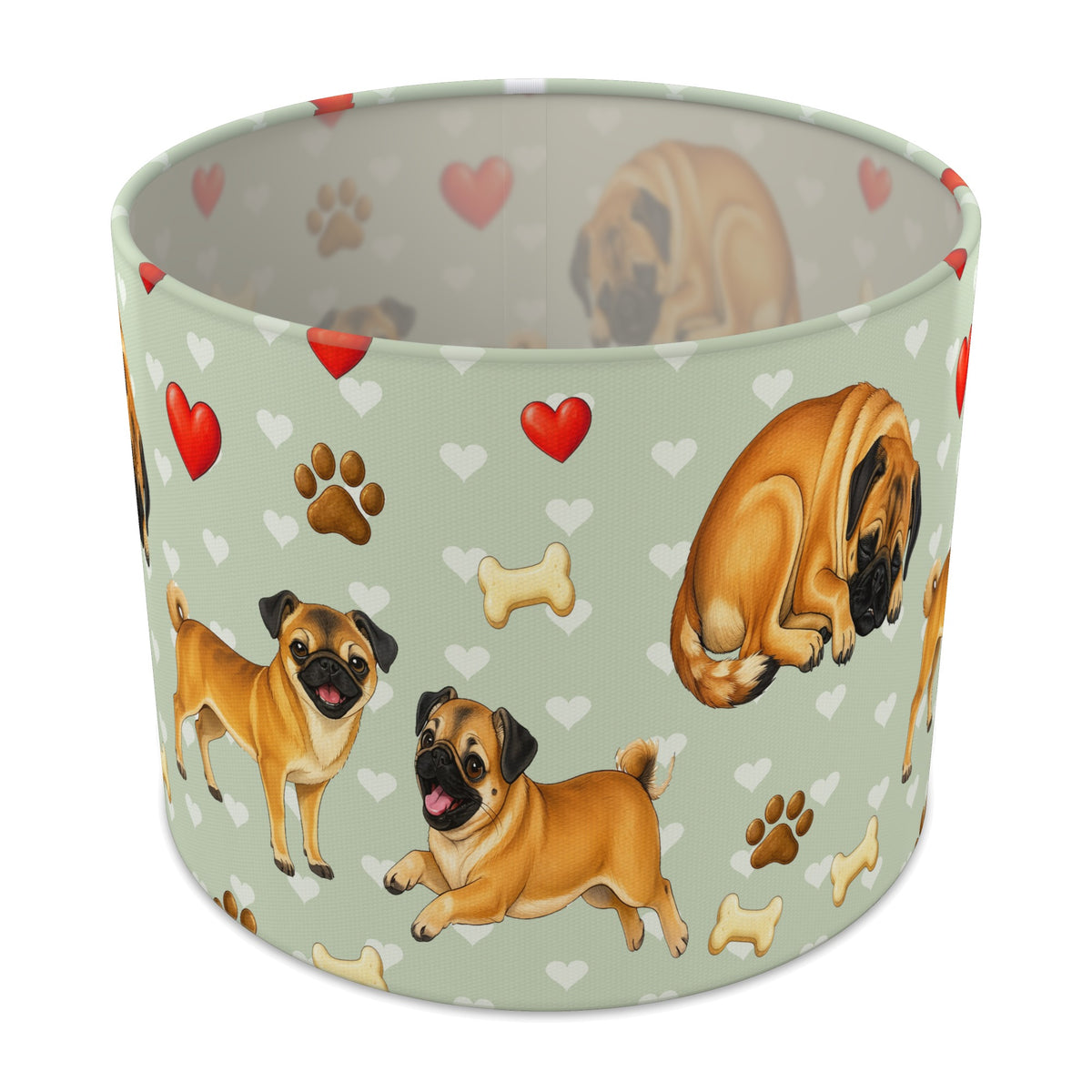 Sage Pug Love lampshade - 25cm x 20cm Table