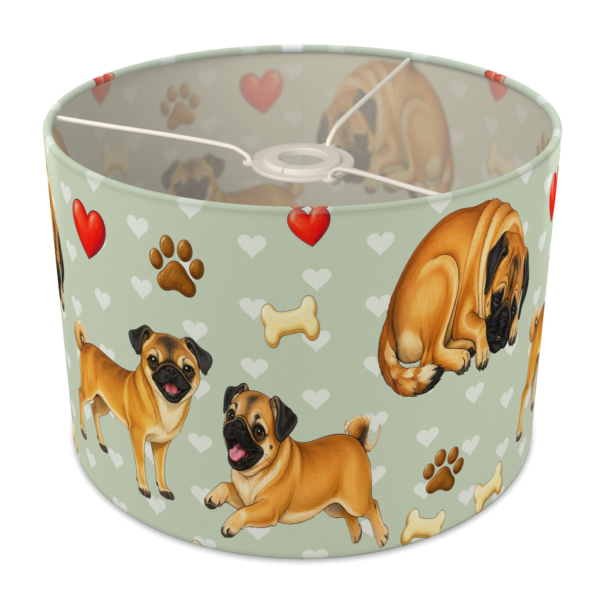 Sage Pug Love lampshade - 30cm x 21cm Ceiling