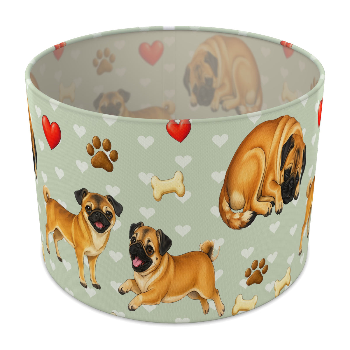 Sage Pug Love lampshade - 30cm x 21cm Table