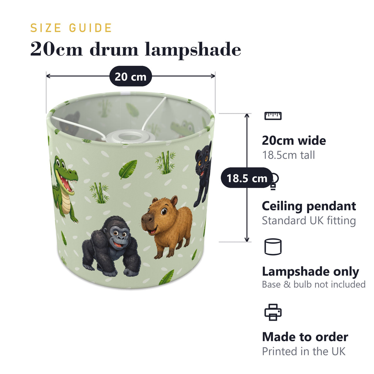 Sage Safari Friends lampshade - 20cm x 18.5cm Ceiling - photo 7
