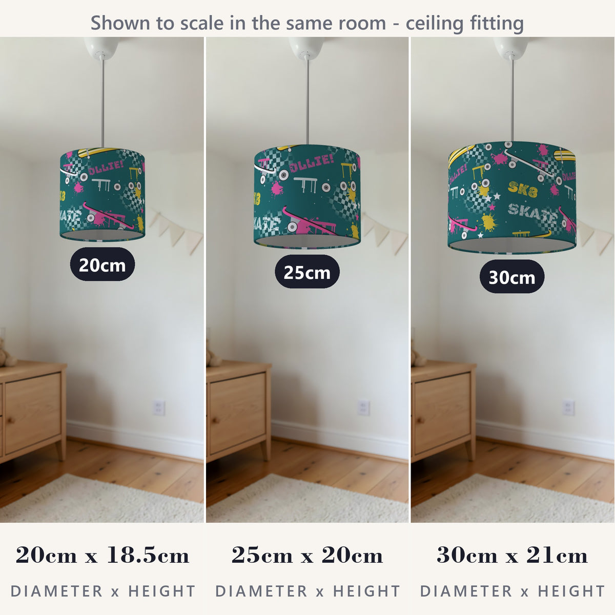 Teal Skate Park lampshade - 20cm x 18.5cm Ceiling - photo 4