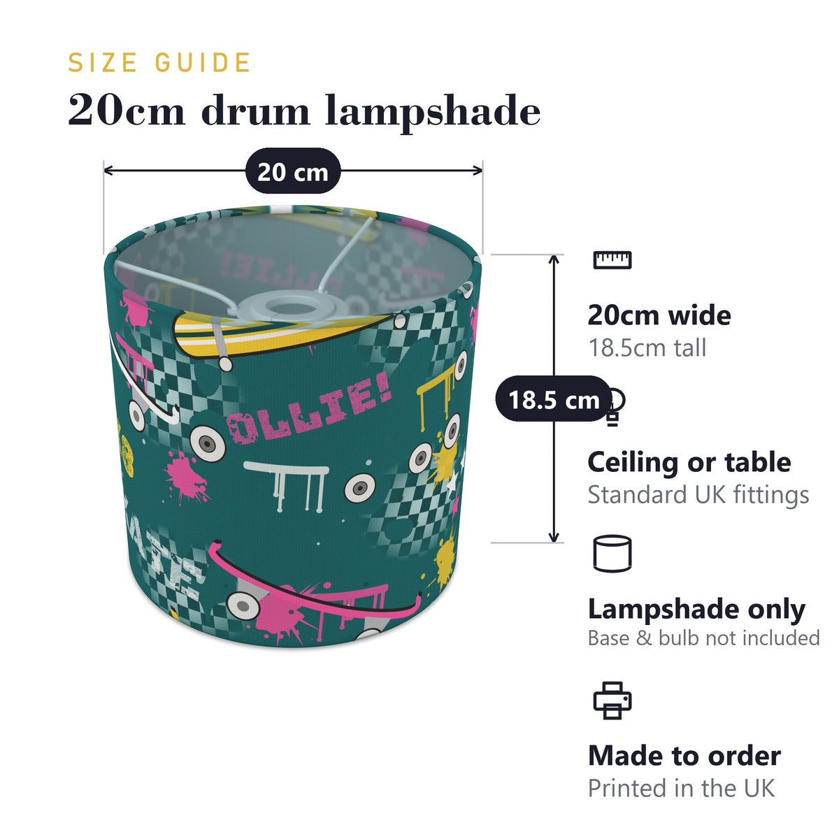 Teal Skate Park lampshade - 20cm x 18.5cm Ceiling - photo 7
