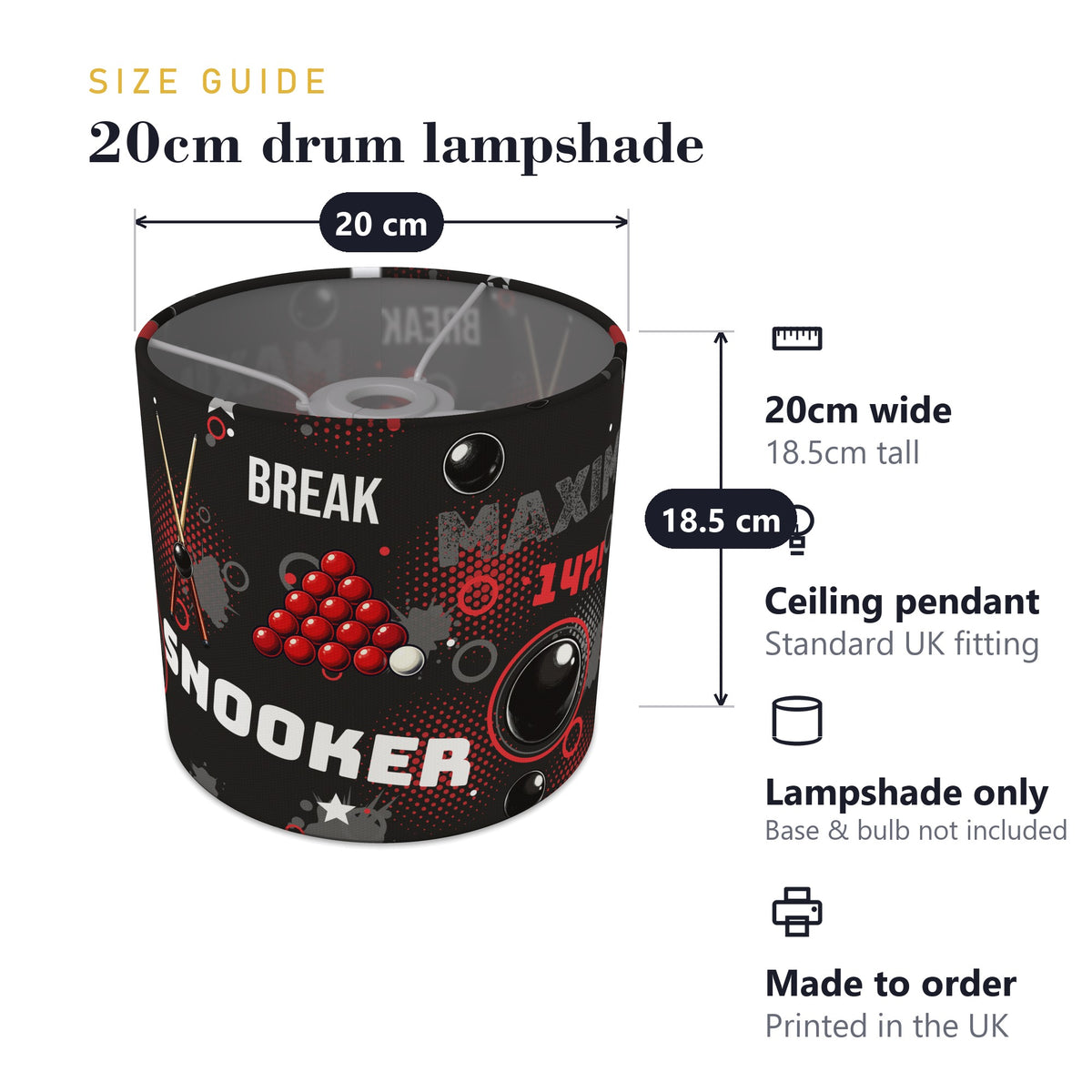 Black Snooker Break lampshade - 20cm x 18.5cm Ceiling - photo 7