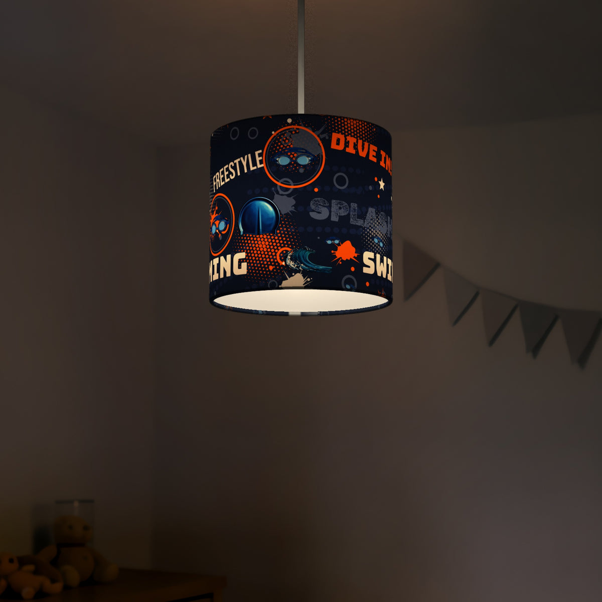 Navy Splash Swimming lampshade - 20cm x 18.5cm Ceiling - photo 5