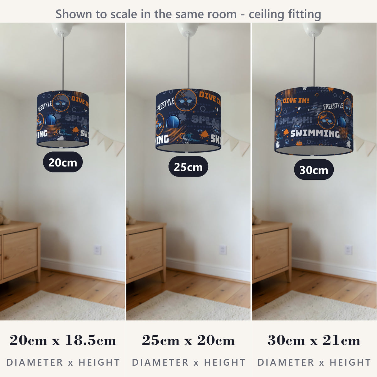 Navy Splash Swimming lampshade - 20cm x 18.5cm Ceiling - photo 4